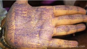 exam notes on hand