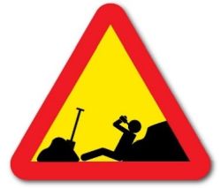 funny road sign with worker drinking